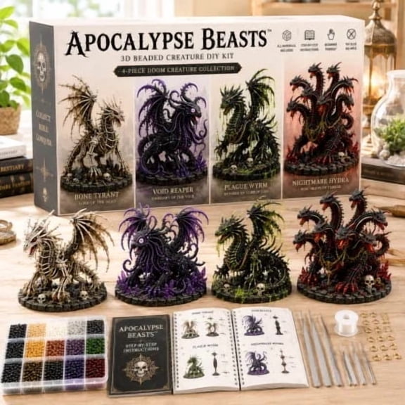 Apocalypse Beasts 3D Beaded DIY Kit,Fantasy Creature Bead Art Craft Set,Handmade Beading Project for Adults Teens and Beginners,Gothic Tabletop Decor Gift