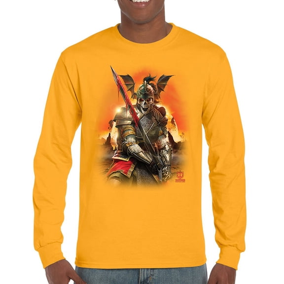 Apocalypse Reaper Long Sleeve T-shirt Fantasy Skeleton Knight with a Sword Medieval Legendary Creature Dragon Wizard