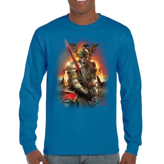 Apocalypse Reaper Long Sleeve T-shirt Fantasy Skeleton Knight with a Sword Medieval Legendary Creature Dragon Wizard