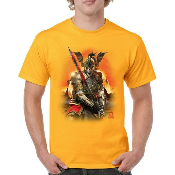 Apocalypse Reaper T-shirt Fantasy Skeleton Knight with a Sword Medieval Legendary Creature Dragon Wizard Men's Tee