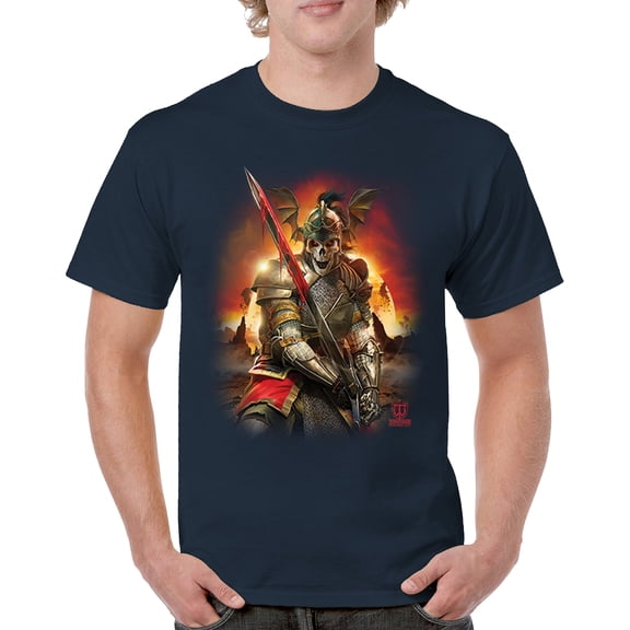 Apocalypse Reaper T-shirt Fantasy Skeleton Knight with a Sword Medieval Legendary Creature Dragon Wizard Men's Tee