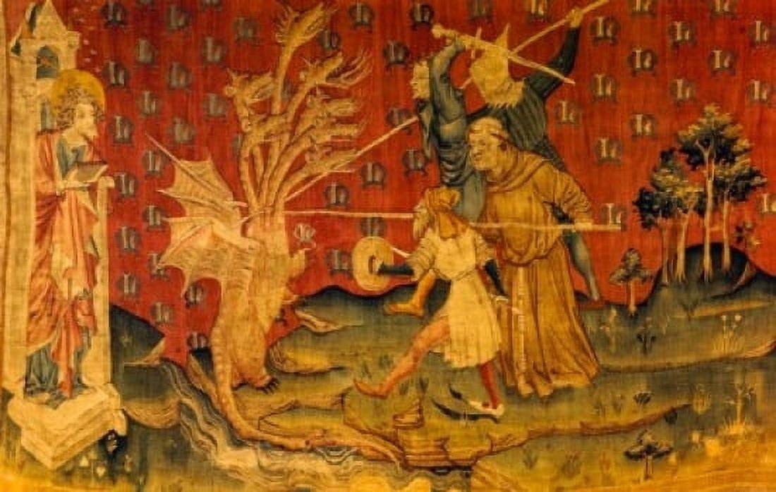 Apocalypse - Seven Headed Dragon TapestryTextiles Canvas Art - (24 x 36)