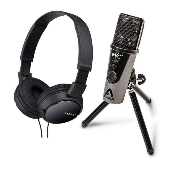 Apogee MiC Plus Bundled with On-Ear Studio Headphones - Quality USB Microphone with Cardioid Condenser Mic Capsule, Built In Mic Pre-Amp & Zero-Latency Headphone Output