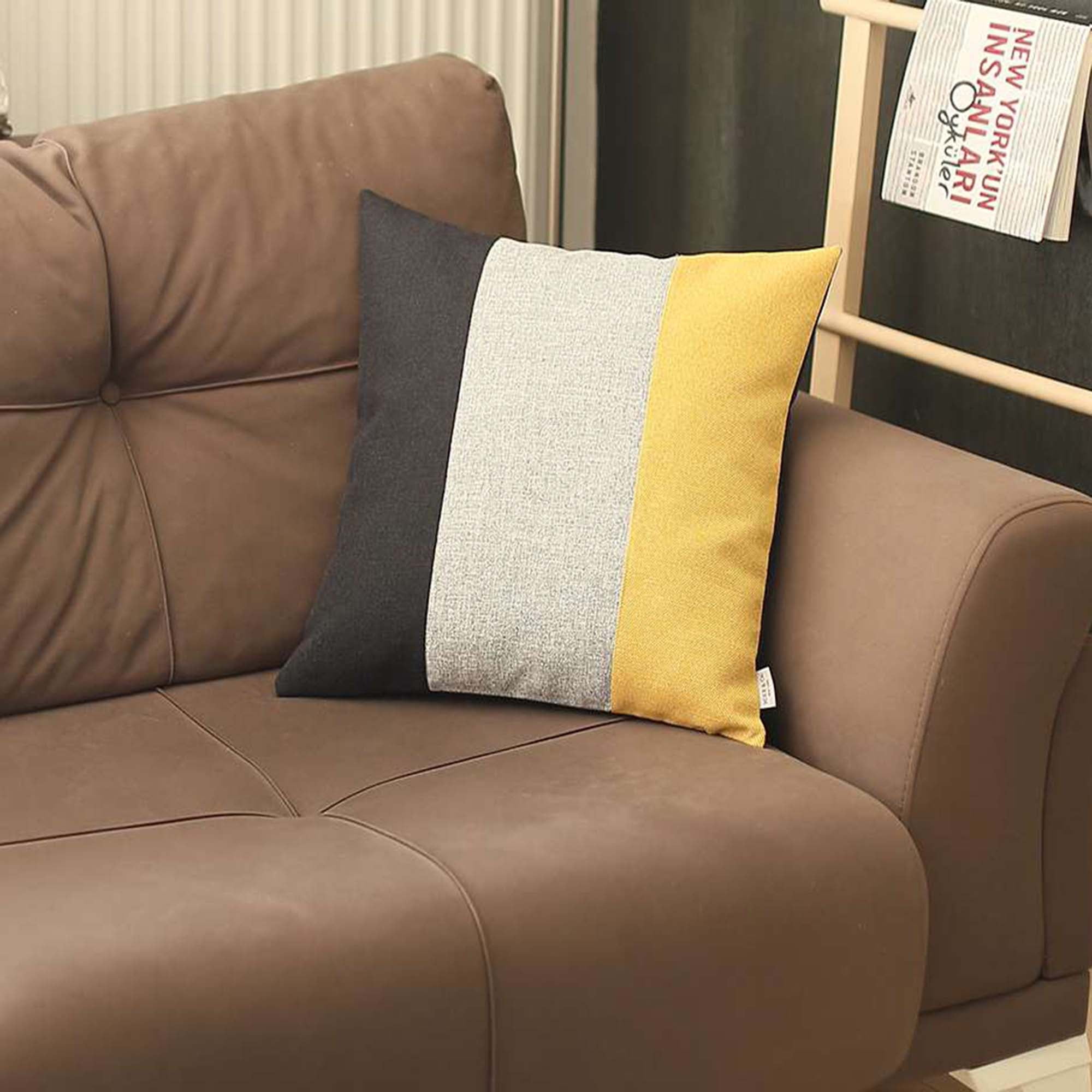 Boho-Chic Black Yellow Gray Jacquard Pillow Cover