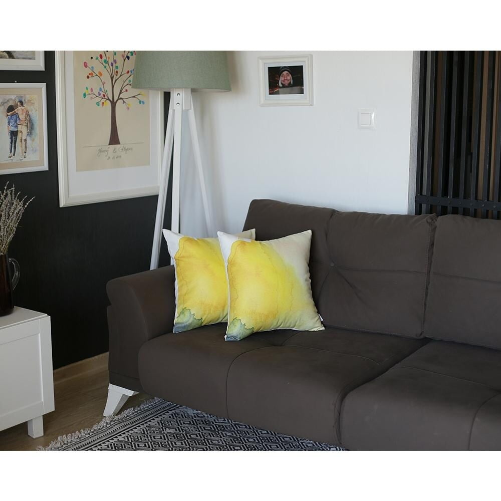 Yellow and Green Watercolor Polyester Pillow Covers Set