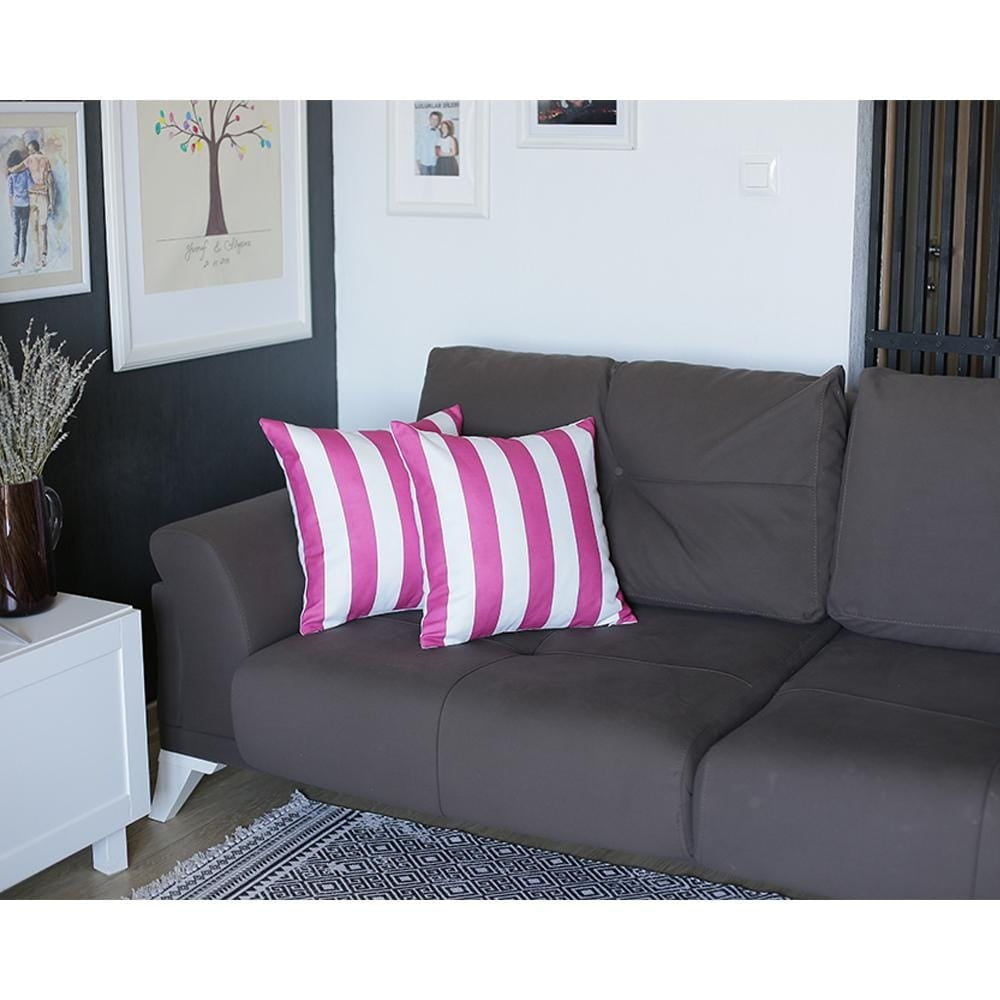 Fuchsia and White Striped Polyester Euro Pillow Covers, 18''x18'' Set