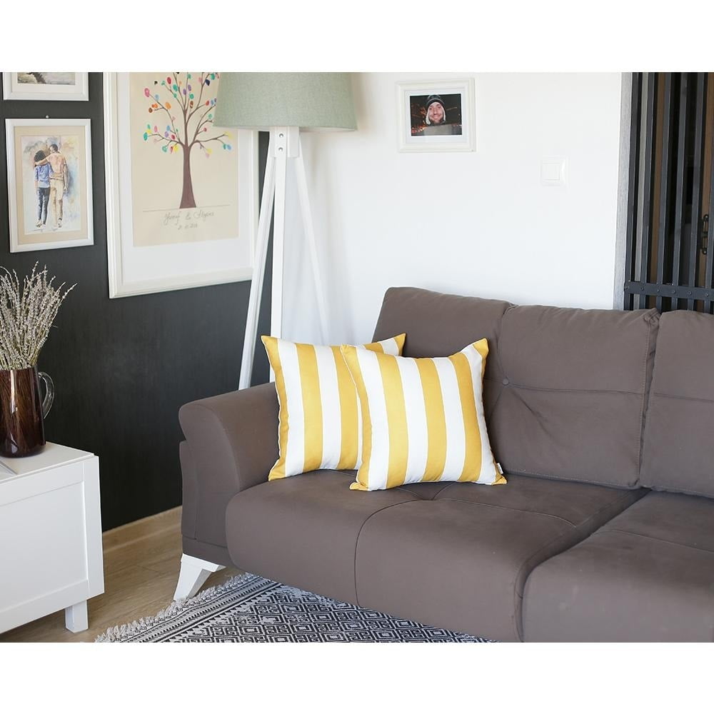 Yellow and White Striped Polyester Throw Pillow Covers, 18''x18'' Set of 2