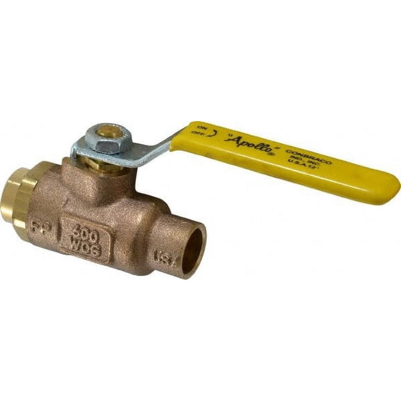 Apollo. 1/2" Pipe, Standard Port, Bronze Standard Ball Valve 2 Piece, Inline - One Way Flow, Soldered x Soldered Ends, Lever Handle, 600 WOG, 125 WSP
