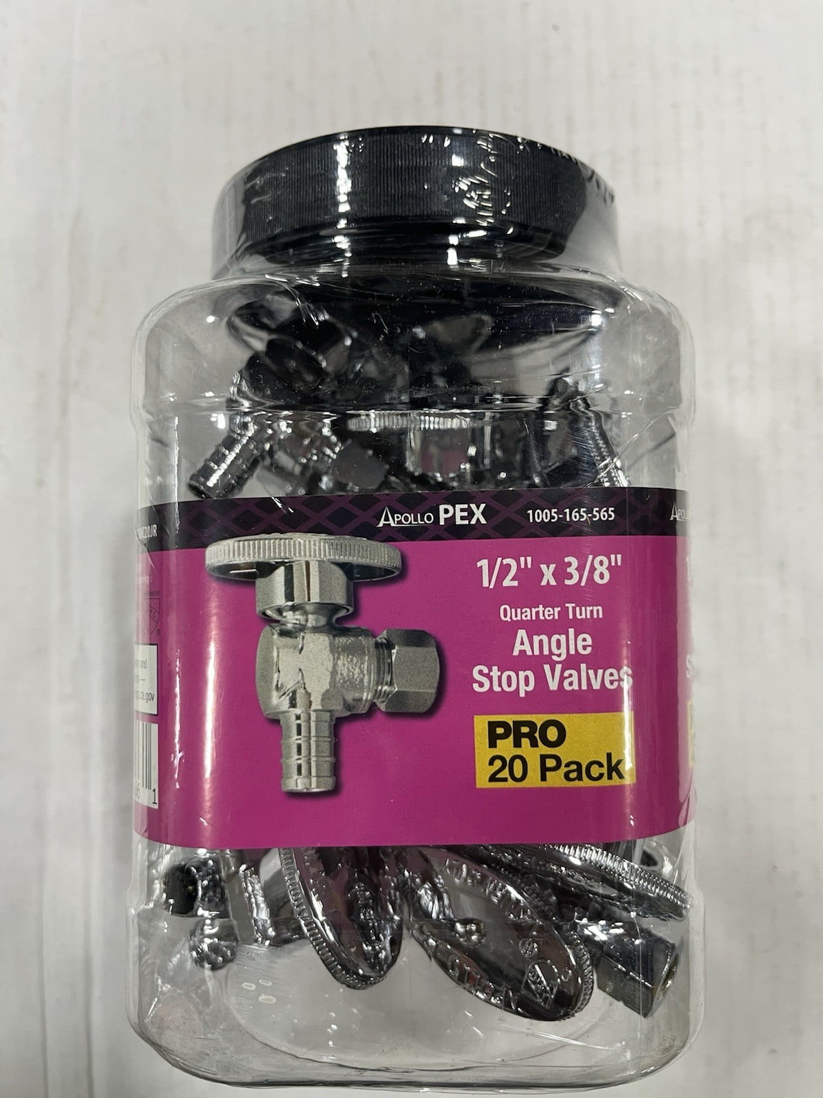 Apollo 1/2 in. Pex-B Barb x 3/8 in. Brass Quarter Turn Angle Stop Valve ...