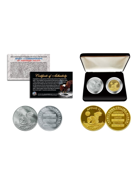 Apollo 11 50th Man in Space Robbins commemorative Medals 2-Piece Coin Set w/ BOX