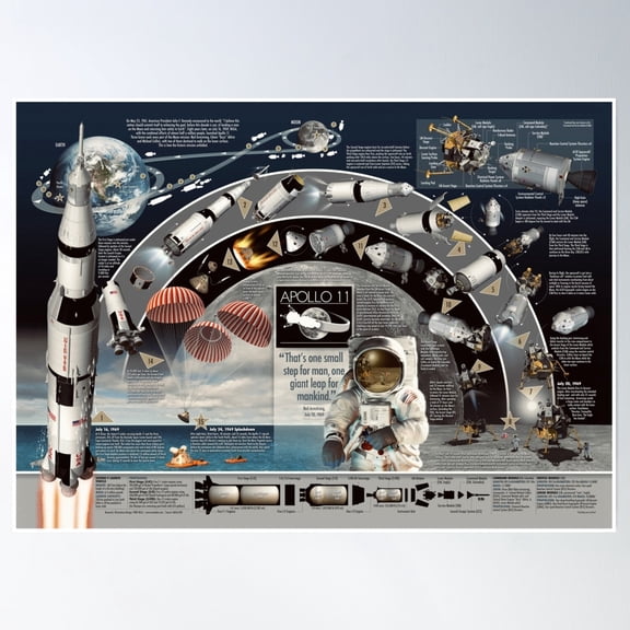 Apollo 11 Infographic Poster Art Poster UNFRAMED PAPER POSTER, Home Decor, Vintage Gift, Living Room Dercor