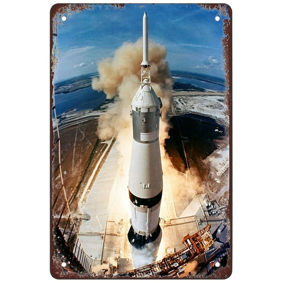 Apollo 11 Liftoff Moon Landing Nasa Saturn 5 Saturn V Rocket Vintage Funny Sarcastic Metal Tin Sign 8x12inch Wall Decor Man Cave Bar