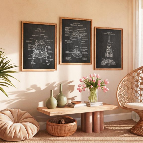Apollo 11 Lunar Module Technical Diagram Art Print Space Age Decor Set 3 Unframed Paper Print 16x24