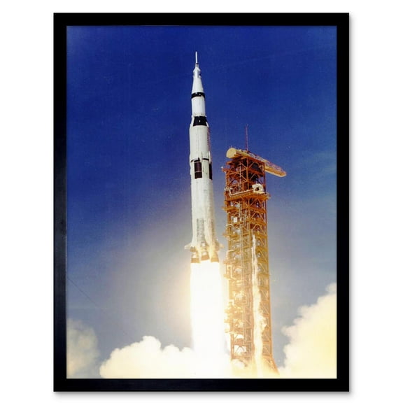 Apollo 11 Moon Launch Saturn V Rocket Blast Thrust Nasa Kennedy Space Center USA Photograph Print Art Print Framed Poster Wall Decor 12x16 inch