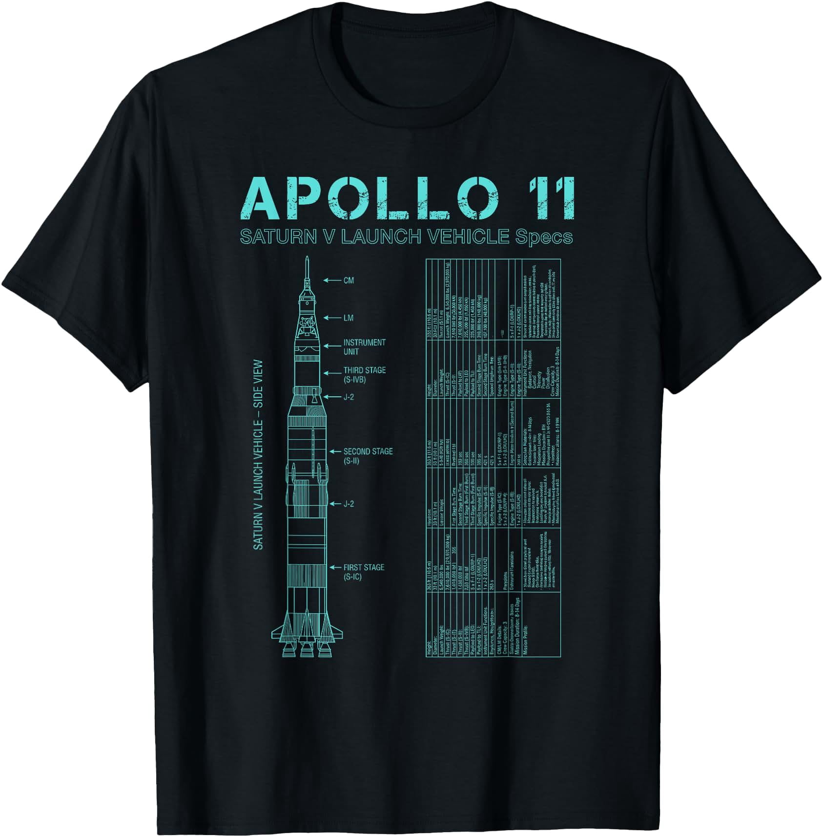 Satan 5 Roket Apollo 11 Saturn V Rocket Launch Vehicle Specs T-Shirt - Walmart.com