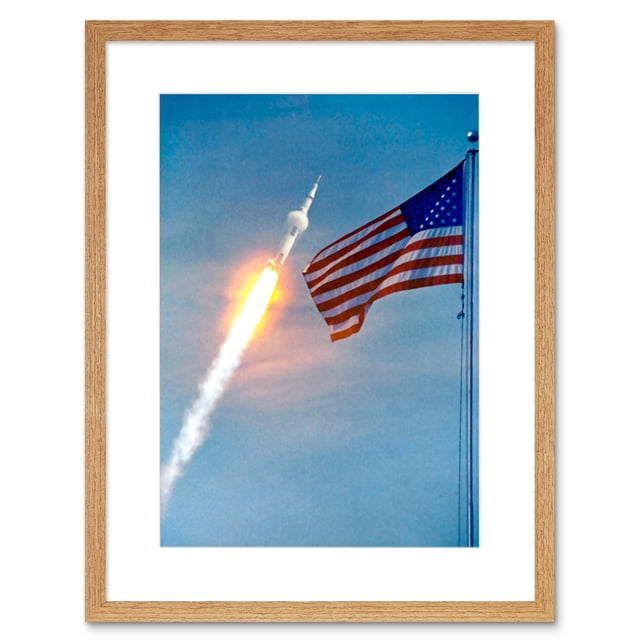 Apollo 11 Spaceship NASA American Flag Artwork Framed Wall Art Print ...