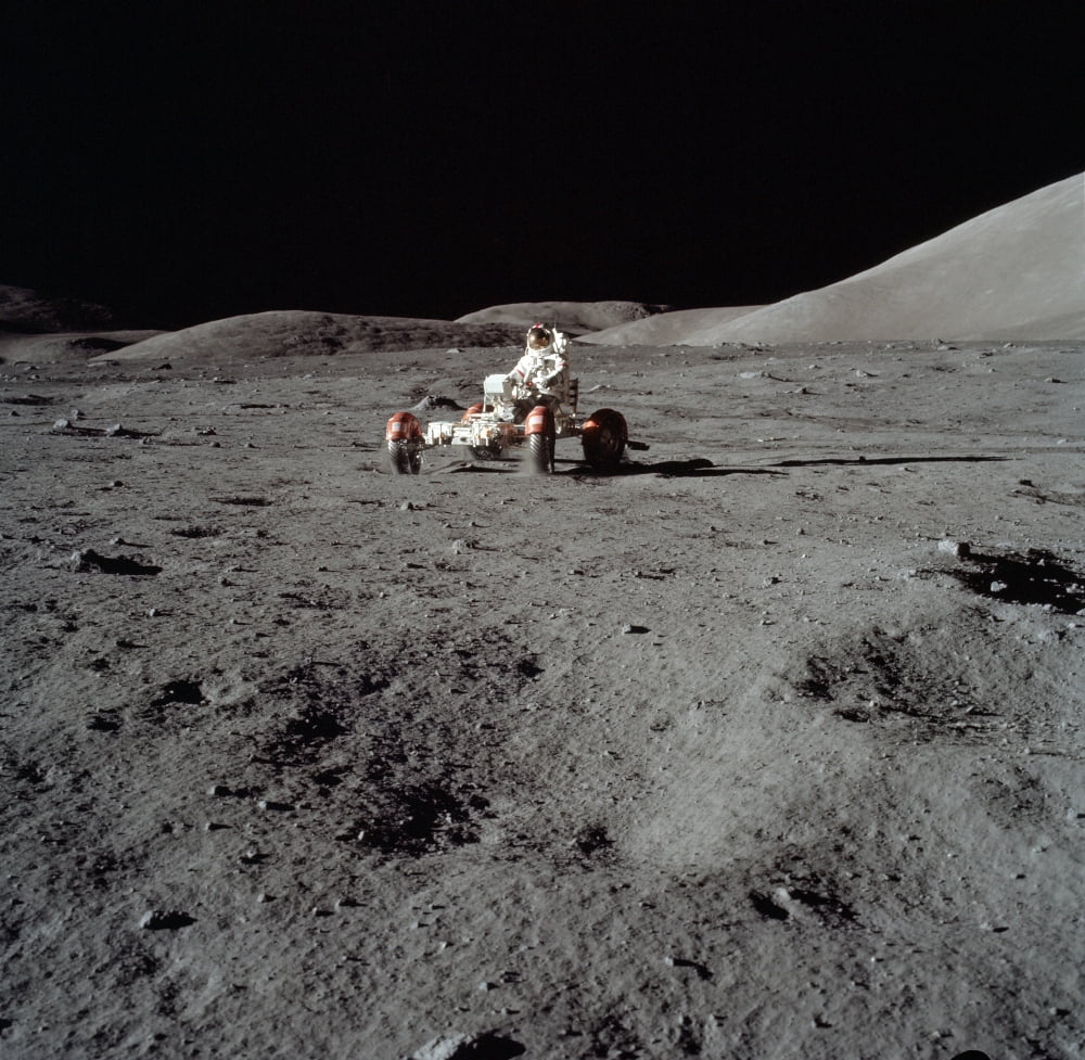 Apollo 17 astronaut driving the Lunar Roving Vehicle Canvas Art - Stocktrek Images (29 x 28)