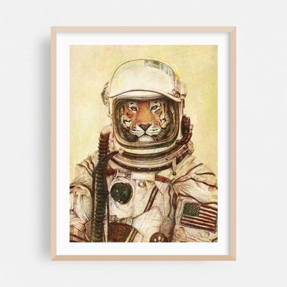 Apollo 18 - Drawing Space Surrealism Fantasy Humor Oak Framed Wall Art Print 30 x 40 inches