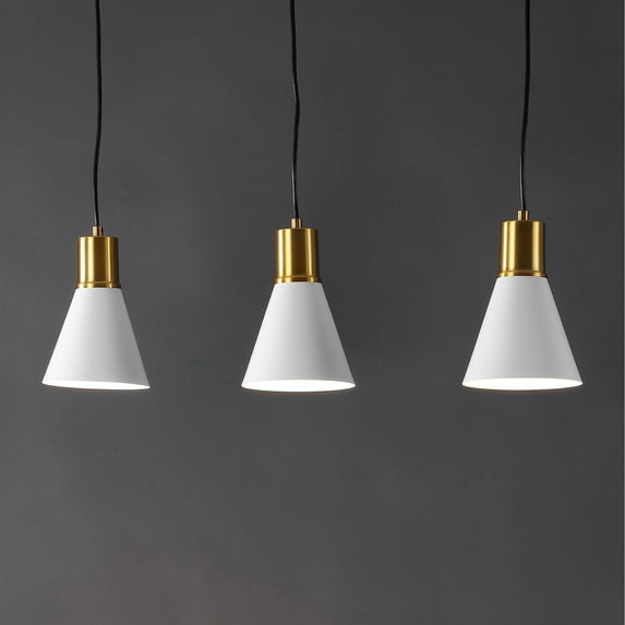 JONATHAN Y Apollo 33.5" 3-Light Mid-Century Modern Iron Adjustable Linear LED Pendant, White/Brass Gold