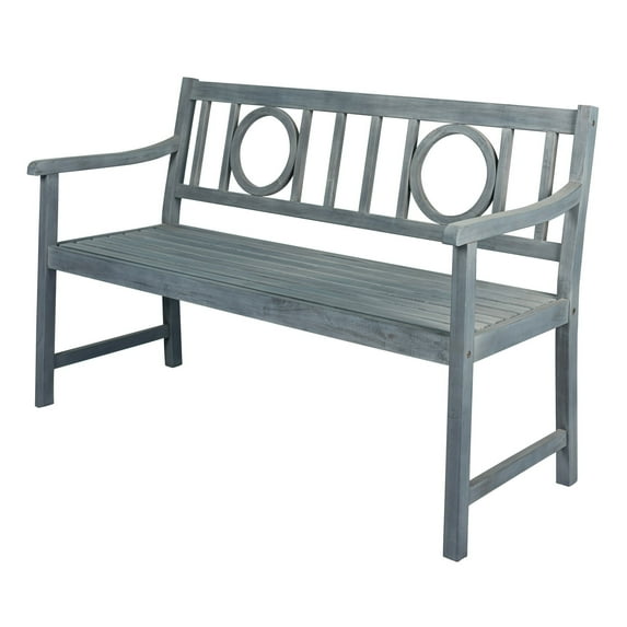 Apollo 51.2" 3-Seat Circle-Back 600-Lbs Support Acacia Wood Outdoor Garden Patio Bench, Gray