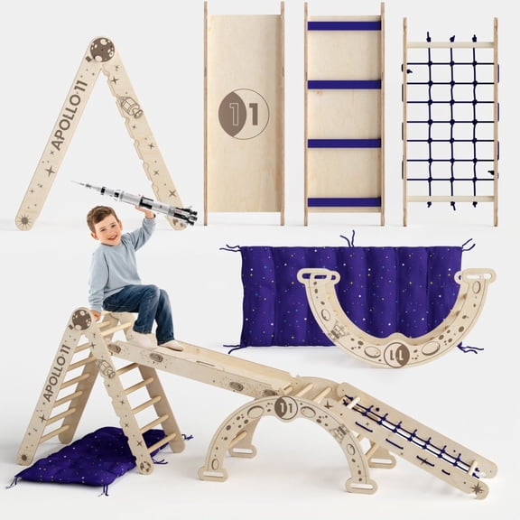 Goodevas Apollo 5-in-1 Space Gym: Montessori Pikler & Moon Arch for Toddlers 1-5