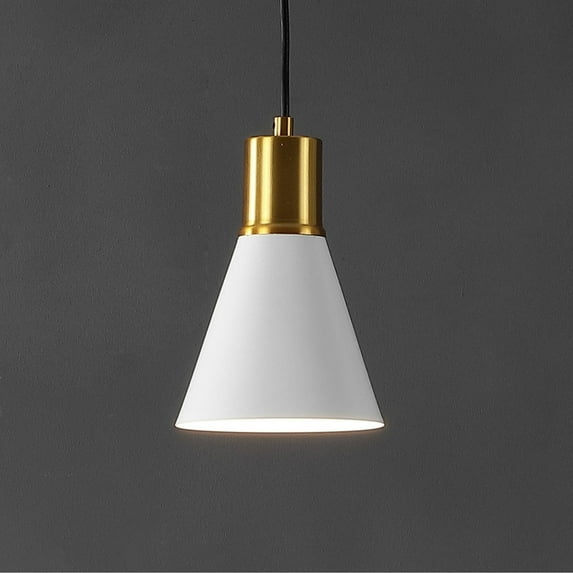 JONATHAN Y Apollo 6" 1-Light Mid-Century Modern Iron LED Pendant, White/Brass Gold