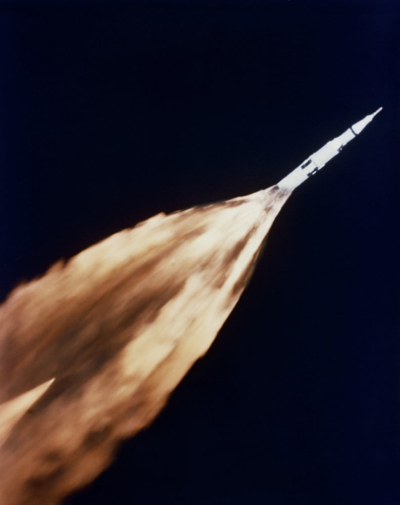 Apollo 6 spacecraft leaves a fiery trail in the sky after launch Canvas Art - Stocktrek Images (25 x 32)