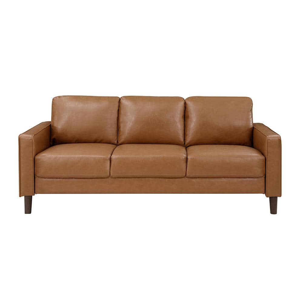 Apollo 77 in. W Straight Arm Faux Leather Rectangle Sofa in. Brown