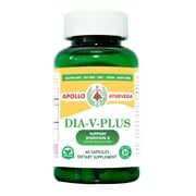 Apollo Ayurveda Dia V Plus Blood Glucose and Digestion Support Supplement | Karela (Bitter Melon), Cinnamon, Neelkanthi Capsules | Ayurvedic Herbal Supplement | Vegan 60 Capsules