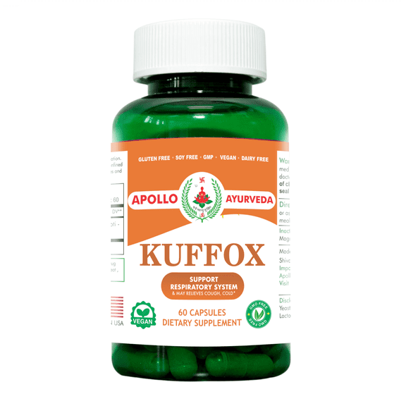 Apollo Ayurveda Kuffox Support Respiratory System Lung Function Herbal Supplement Vegan 60 Capsules