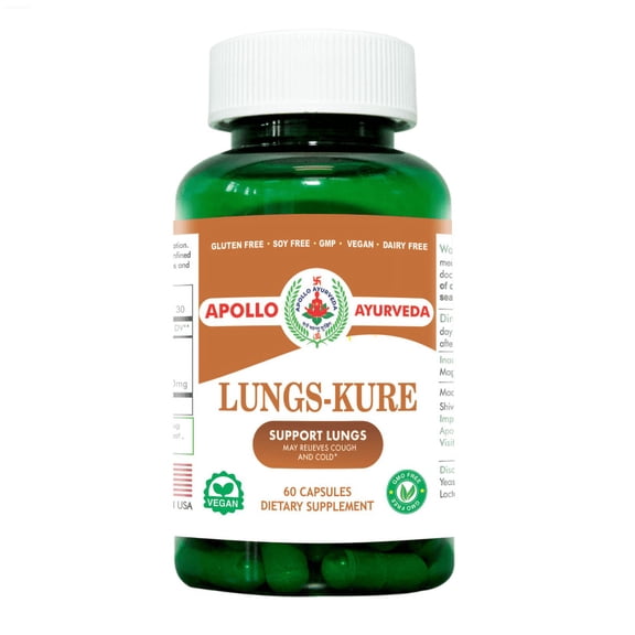 Apollo Ayurveda Lungs Kure Support Lungs Health Dietary Herbal Supplement Vegan 60 Capsules