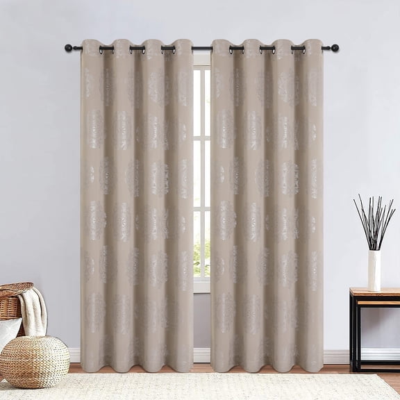 Apollo Aztec Metallic Printed Grommet Window Panel, Taupe, 52x84 Inches