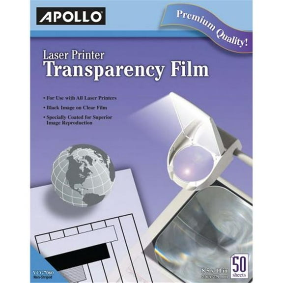 Apollo B/W Laser Transparency Film, Letter, Clear, 50/Box (CG7060)