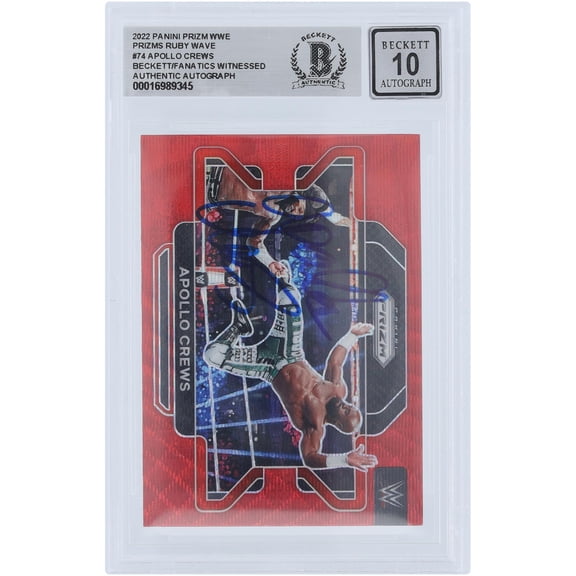 Apollo Crews WWE Autographed 2022 Panini Prizm Ruby Wave Prizm #74 Beckett Fanatics Witnessed Authenticated 10 Card - Fanatics Authentic Certified