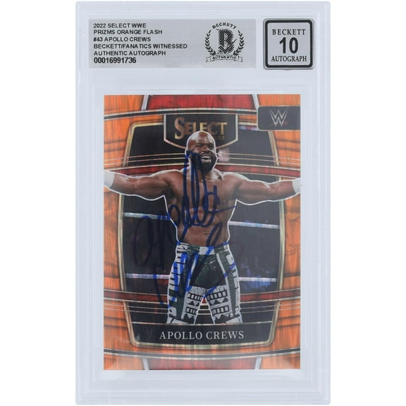 Apollo Crews WWE Autographed 2022 Panini Select Orange Flash Prizm #43 Beckett Fanatics Witnessed Authenticated 10 Card - Fanatics Authentic Certified