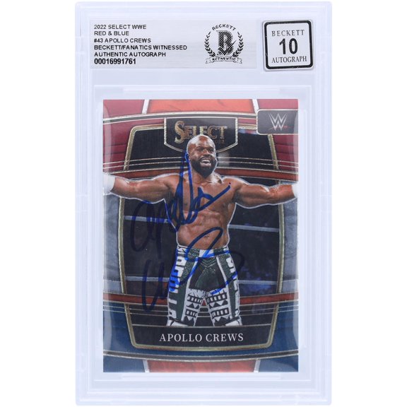 Apollo Crews WWE Autographed 2022 Panini Select Red & Blue #43 Beckett Fanatics Witnessed Authenticated 10 Card - Fanatics Authentic Certified