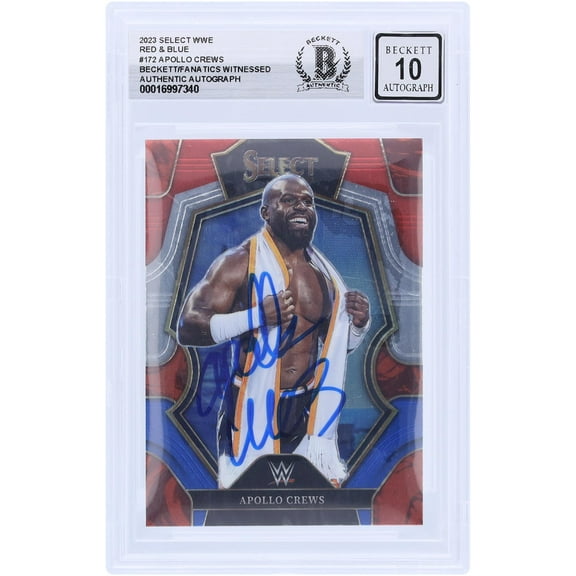 Apollo Crews WWE Autographed 2023 Panini Select Red & Blue #172 Beckett Fanatics Witnessed Authenticated 10 Card - Fanatics Authentic Certified