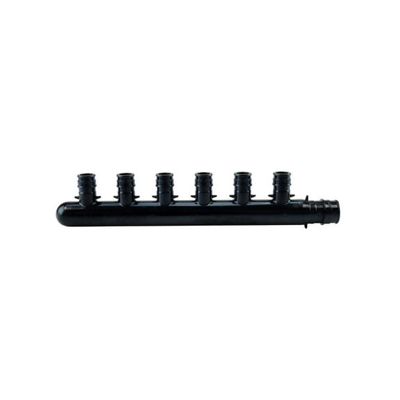 Apollo PEX Manifold 6-Port - Brass, PEX Barb Accessory - 3/4 In, Black