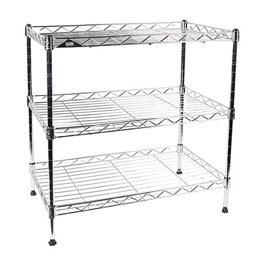 Chrome 3-Tier Adjustable Wire Shelving Unit with Shelf Liner