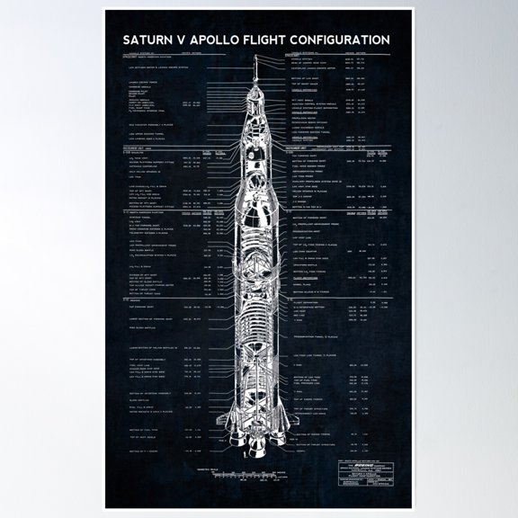 Apollo Moon Mission Saturn V Rocket Blueprint Poster Wall Art Modern Wall Decor