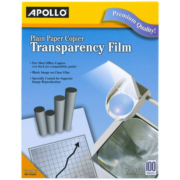 Apollo VPP100CE-A 8.5 in. x 11 in. Plain Paper Transparency Film - Black on Clear (100/Box)