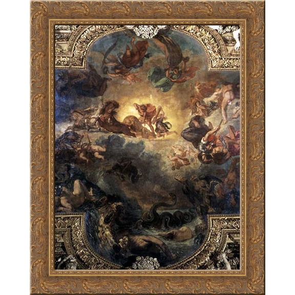 Apollo Slays Python 20x23 Gold Ornate Wood Framed Canvas Art by Delacroix, Eugene