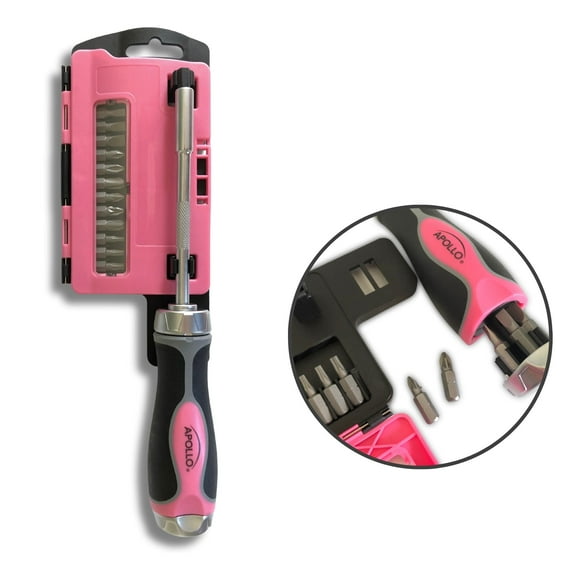 Apollo Tools 13-in-1 Ratcheting Screwdriver with Bit Set  Pink -- DT5021P
