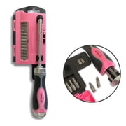 Apollo Tools 13-in-1 Ratcheting Screwdriver with Bit Set &ndash; Pink -- DT5021P
