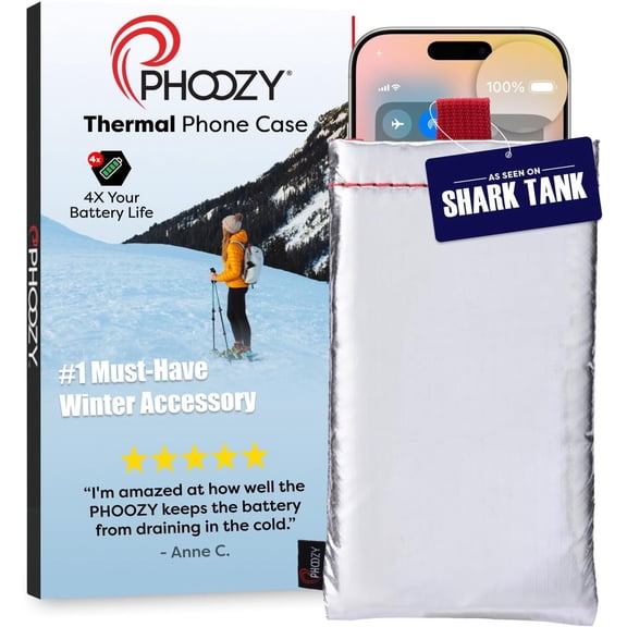 Apollo Thermal Phone Case | Insulated Pouch Extends Battery Life 3X in Freezing Weather Cold Resistant Drop Protection Military Grade Water Large Silver