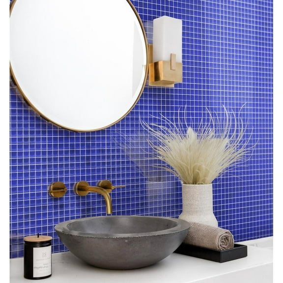 Apollo Tile   10 Pack 11.8-in x 11.8-in Royal Blue Bevelled Glossy Finish Glass Mosaic Wall and Floor Tile (9.67 Sq ft/case)