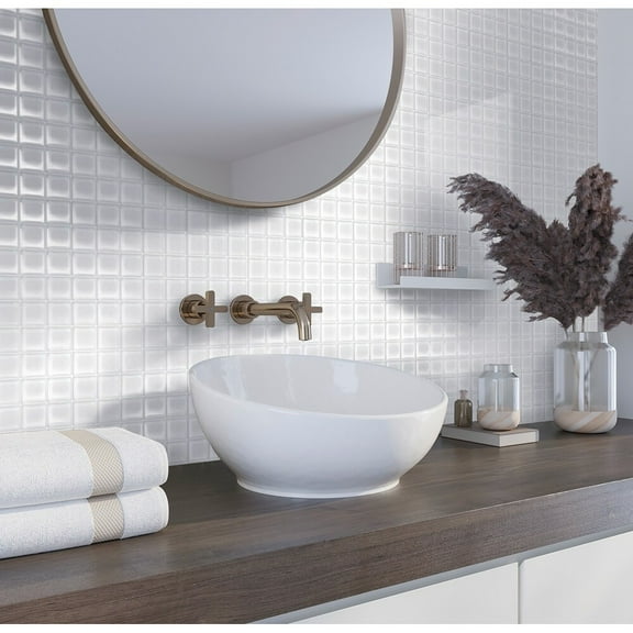 Apollo Tile 10 Pack 11.8-in x 11.8-in White Bevelled Glossy Finish Glass Mosaic Wall and Floor Tile (9.67 Sq ft/case)