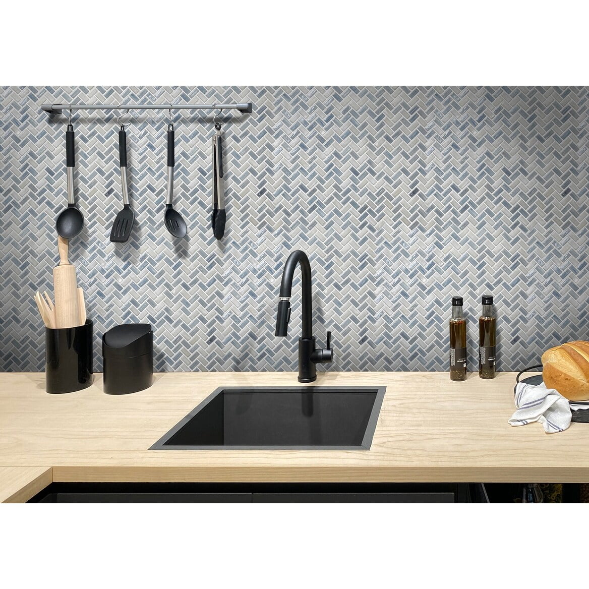 Blue Herringbone Glossy Glass Mosaic Tile for Walls and Floors