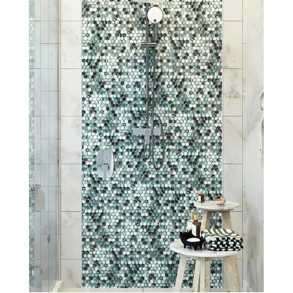 Apollo Tile   10 pack 10.8-in x 11.5-in Blue-White Hexagon Glossy-Matte Finish Glass Mosaic Floor and Wall Tile (8.63 Sq ft/case)