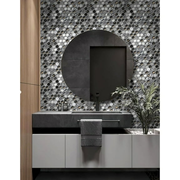 Apollo Tile   10 pack 10.8-in x 11.5-in Gray Hexagon Glossy and Matte Finished Glass Mosaic Floor and Wall Tile (8.63 Sq ft/case)